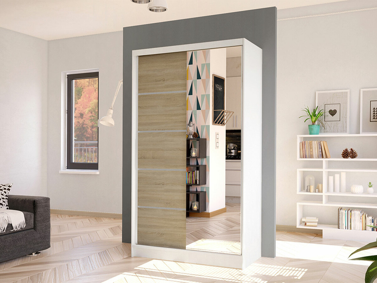 Wardrobe Closico Fractor III (White + Sonoma oak)
