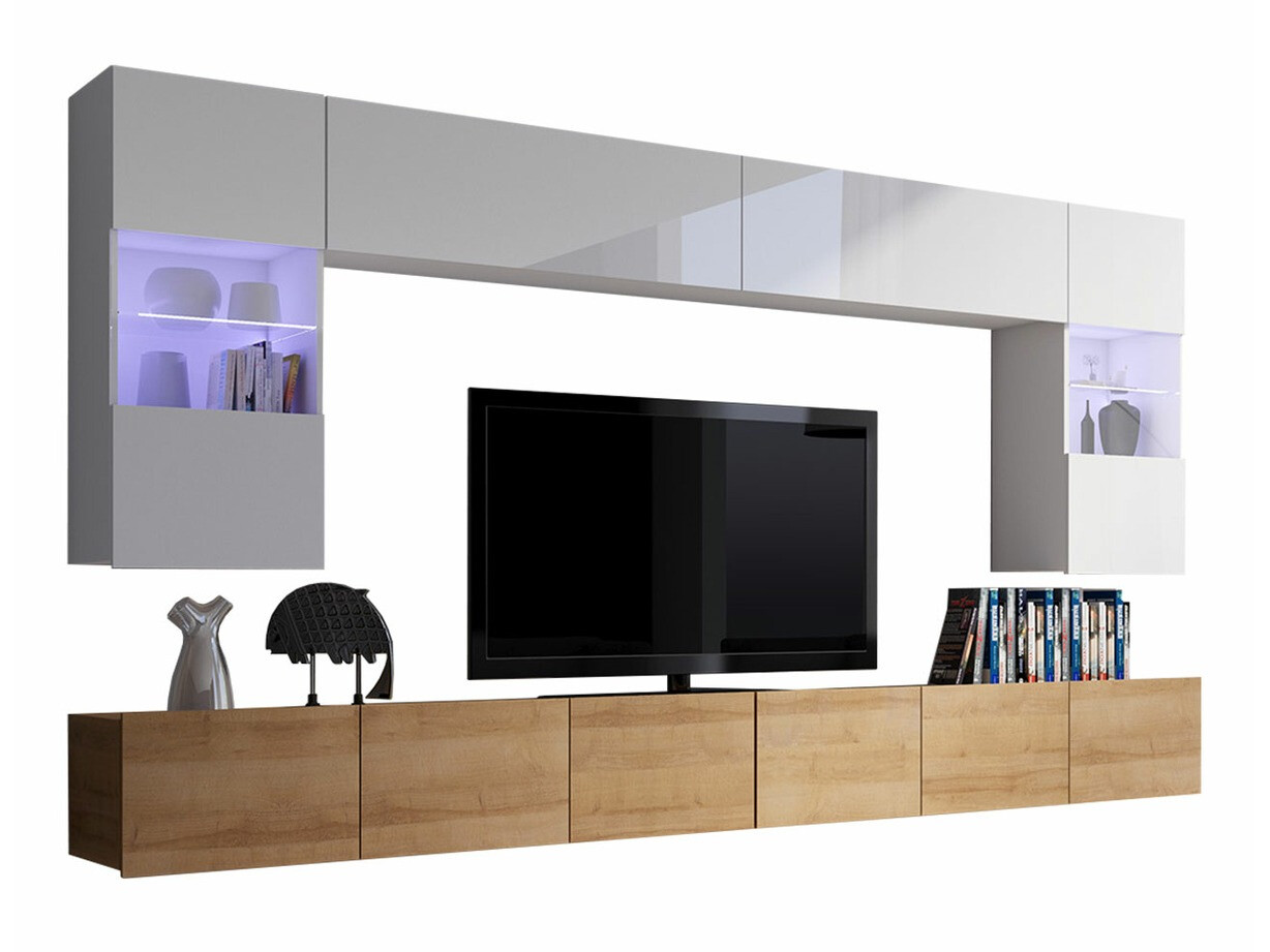 Living room set Remus I (Golden oak + White + Glossy white)