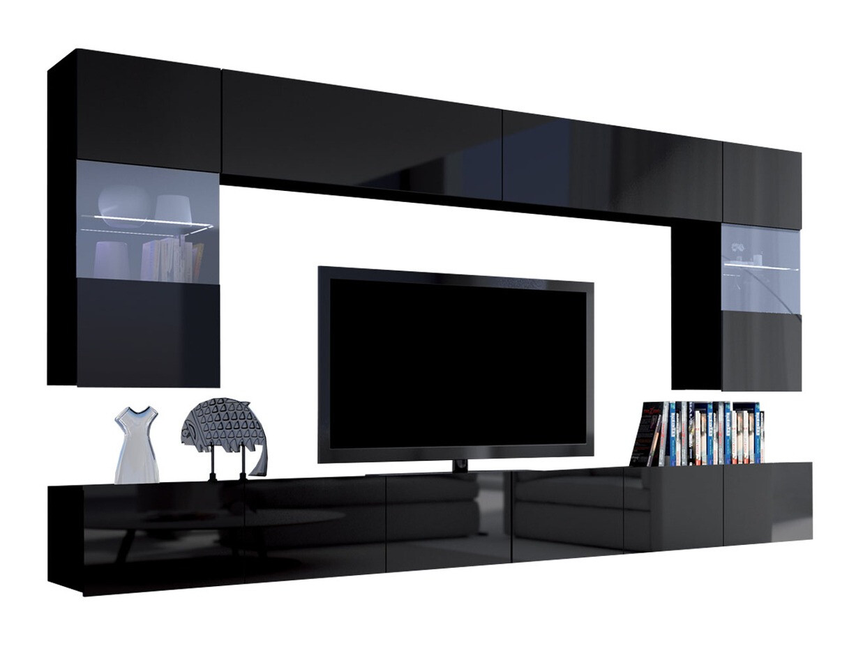 Living room set Remus I (Black + Glossy black)