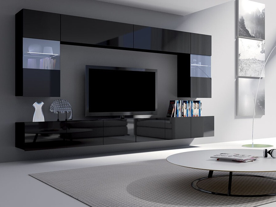 Living room set Tivdalu 105 (Black + Glossy black)