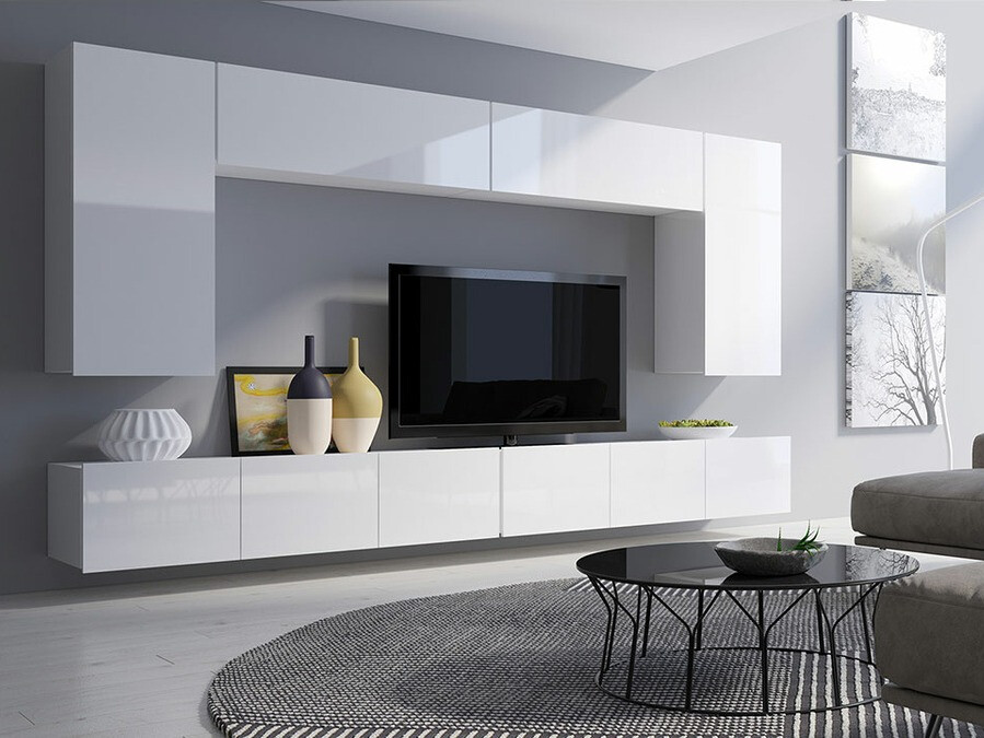 Living room set Tivdalu 135 (White + Glossy white)