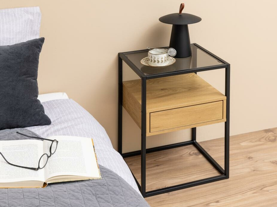 Bedside table Norsica 695 (Black + Wild oak)