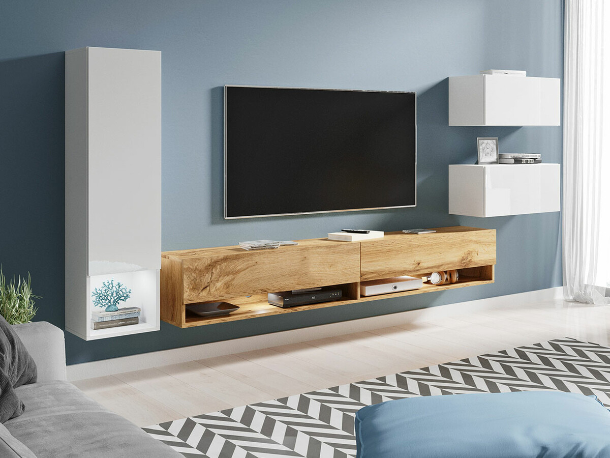 Living room set Sarasota 124 (White + Glossy white + Wotan Oak)