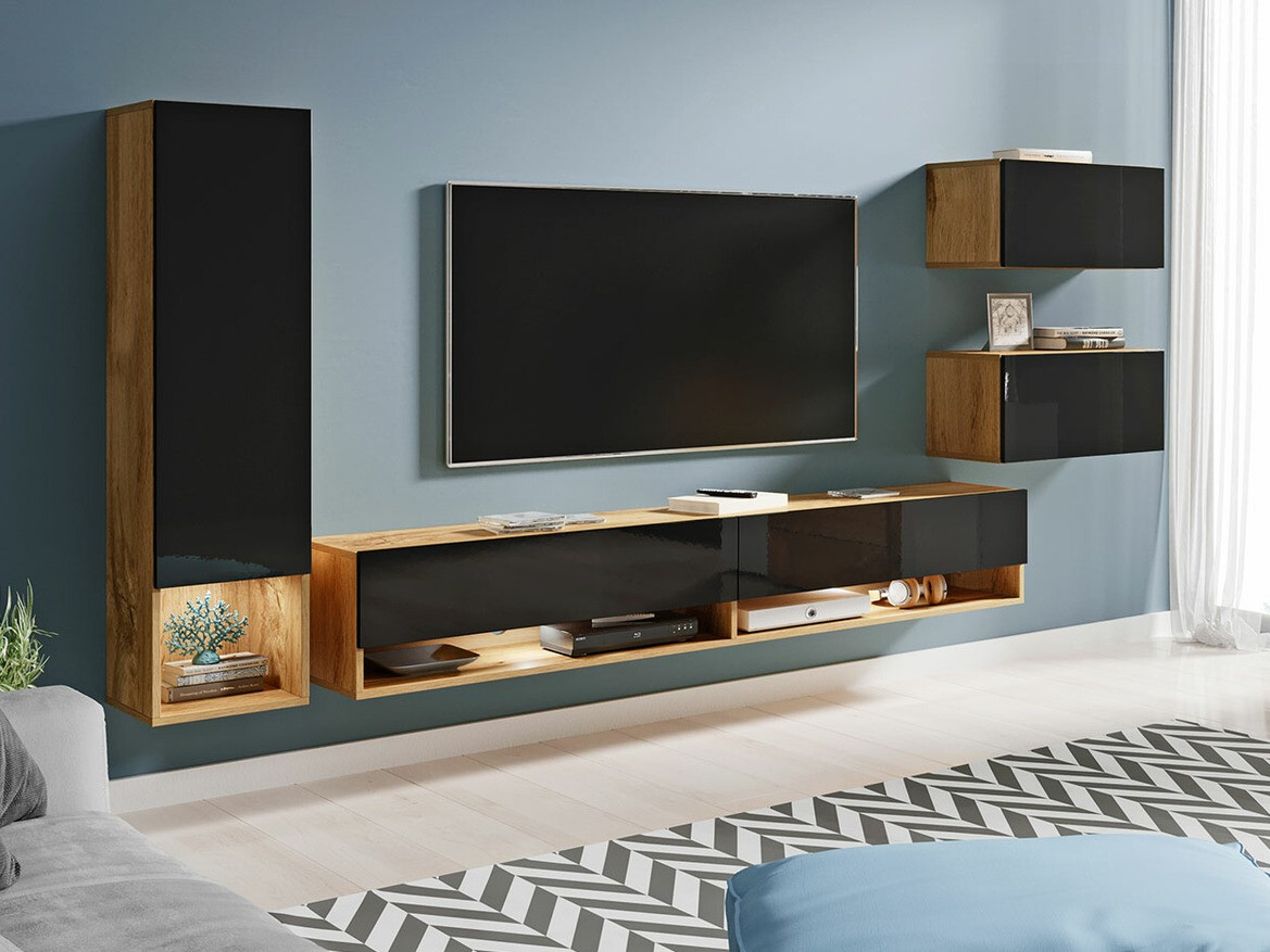 Living room set Sarasota 124 (Wotan Oak + Glossy black)