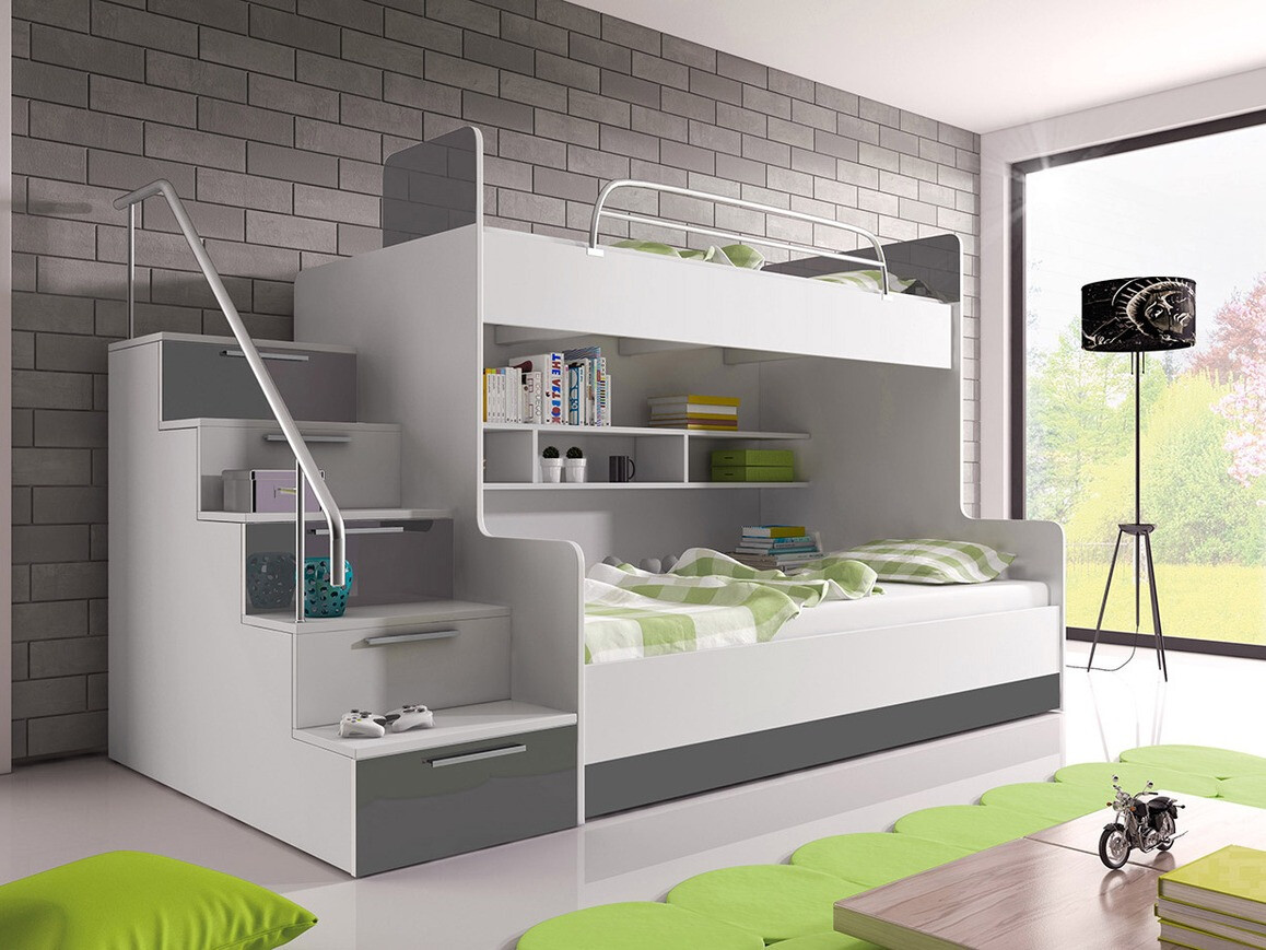 Bunk bed Campus (White + Glossy white + Gloss grey)