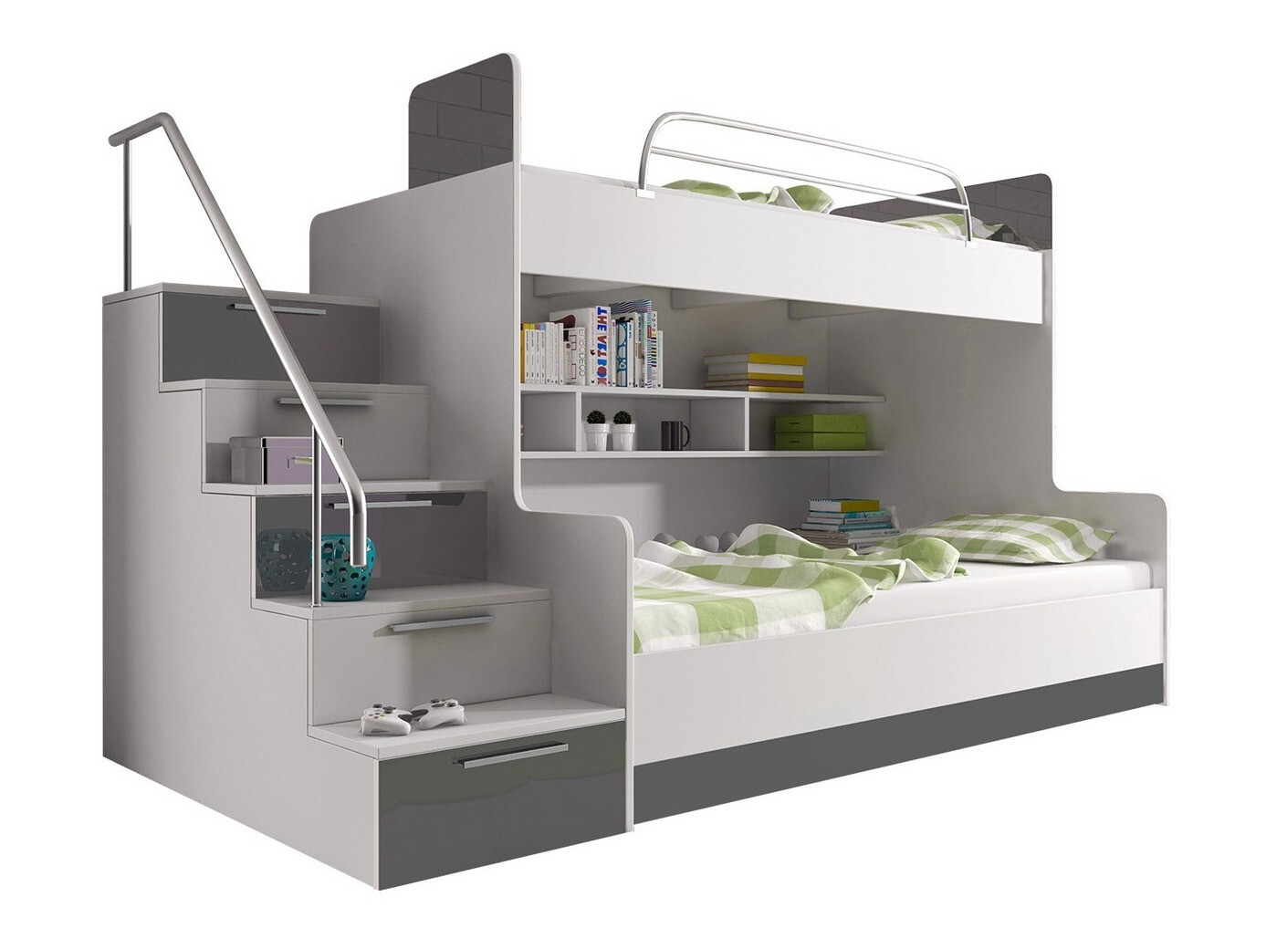 Bunk bed Campus (White + Glossy white + Gloss grey)