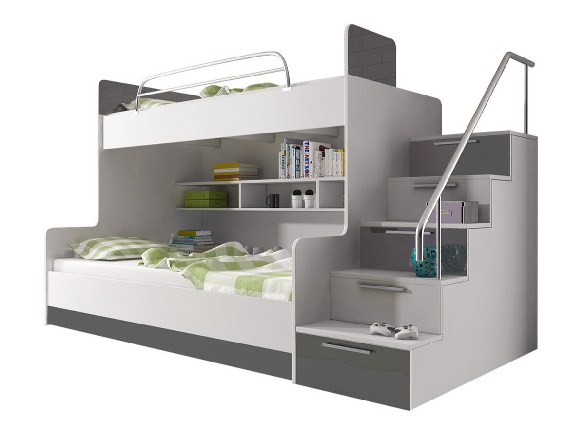 Bunk bed Campus (White + Glossy white + Glossy grey)