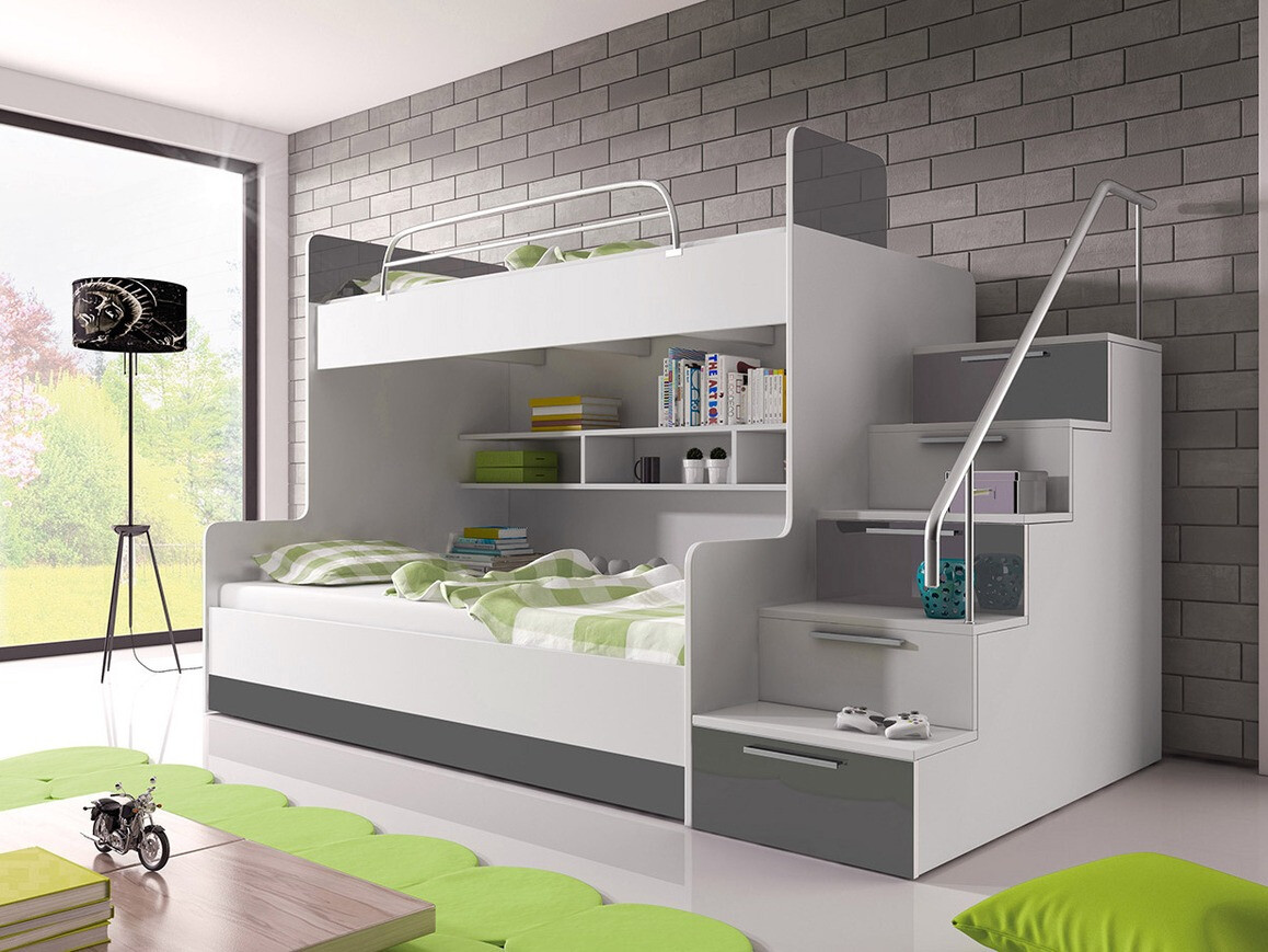 Bunk bed Campus (White + Glossy white + Glossy grey)