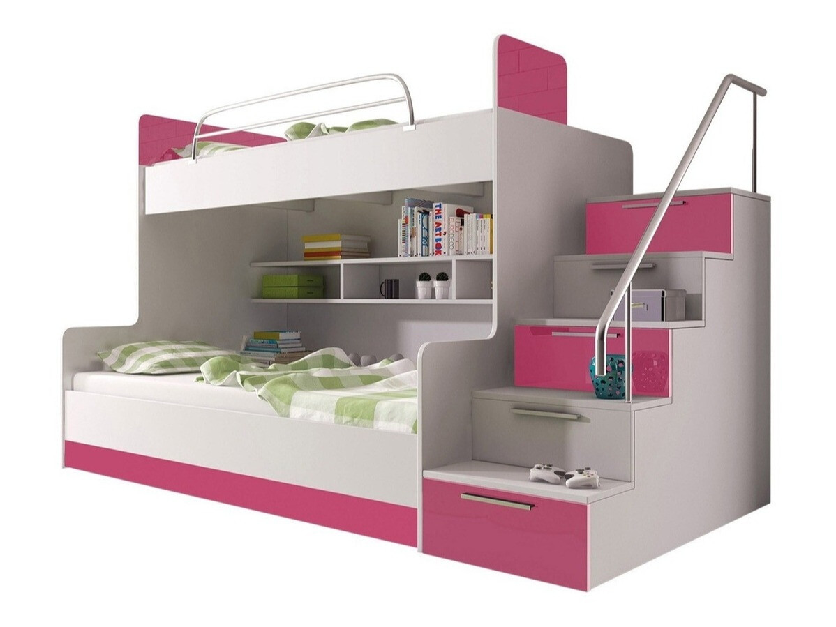 Bunk bed Campus (White + Glossy white + Glossy pink)