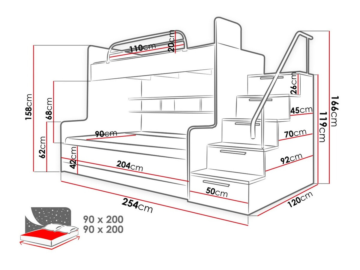 Bunk bed Campus (White + Glossy white + Glossy pink)