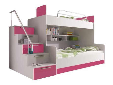 Bunk bed Salmere 111 (White + Glossy white + Glossy pink)
