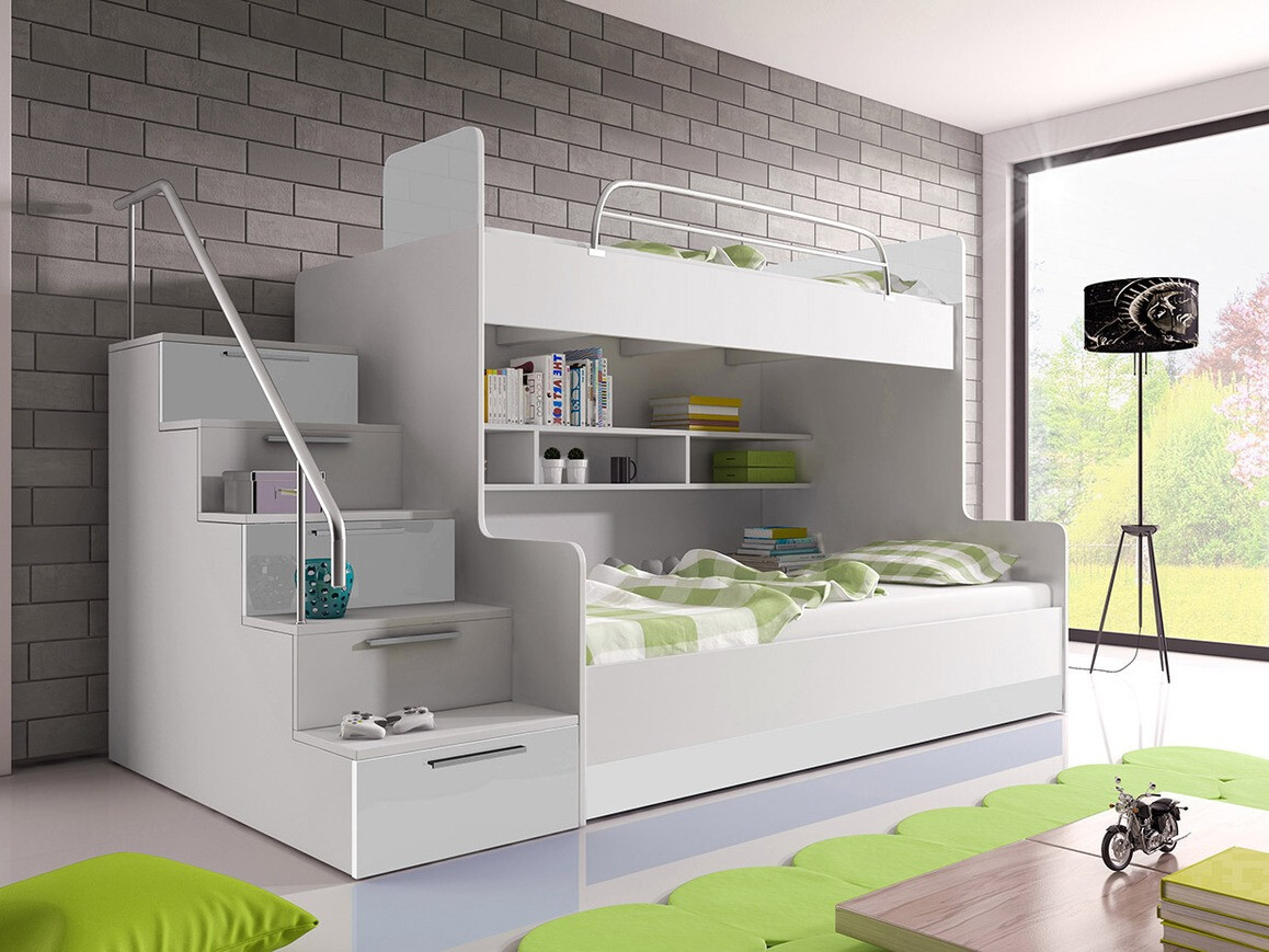 Bunk bed Salmere 111 (White + Glossy white)