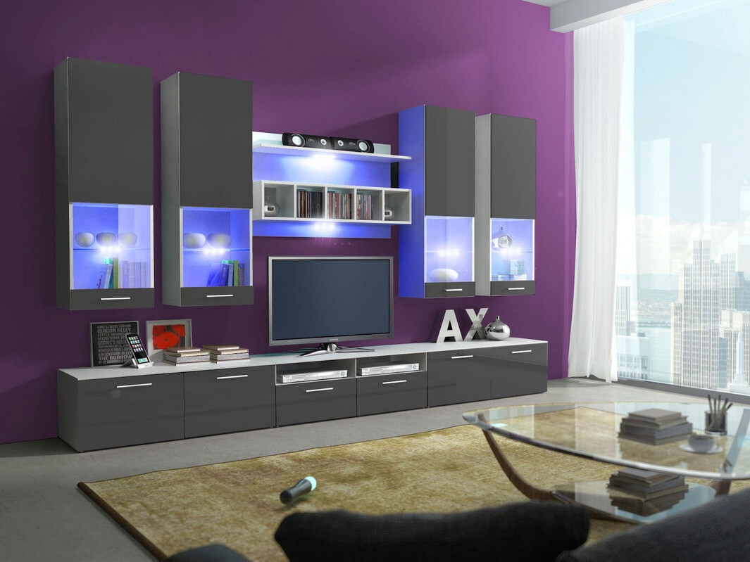 Living room set Caelum (White + Gloss grey)