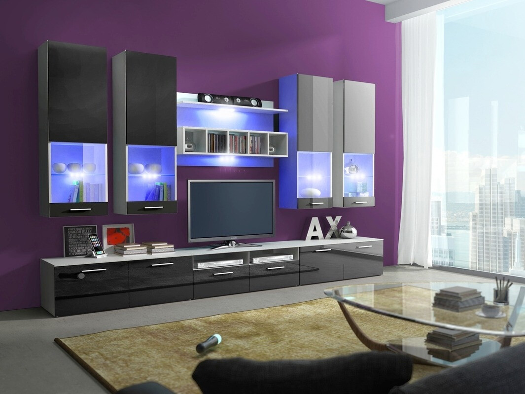 Living room set Caelum (White + Glossy black)