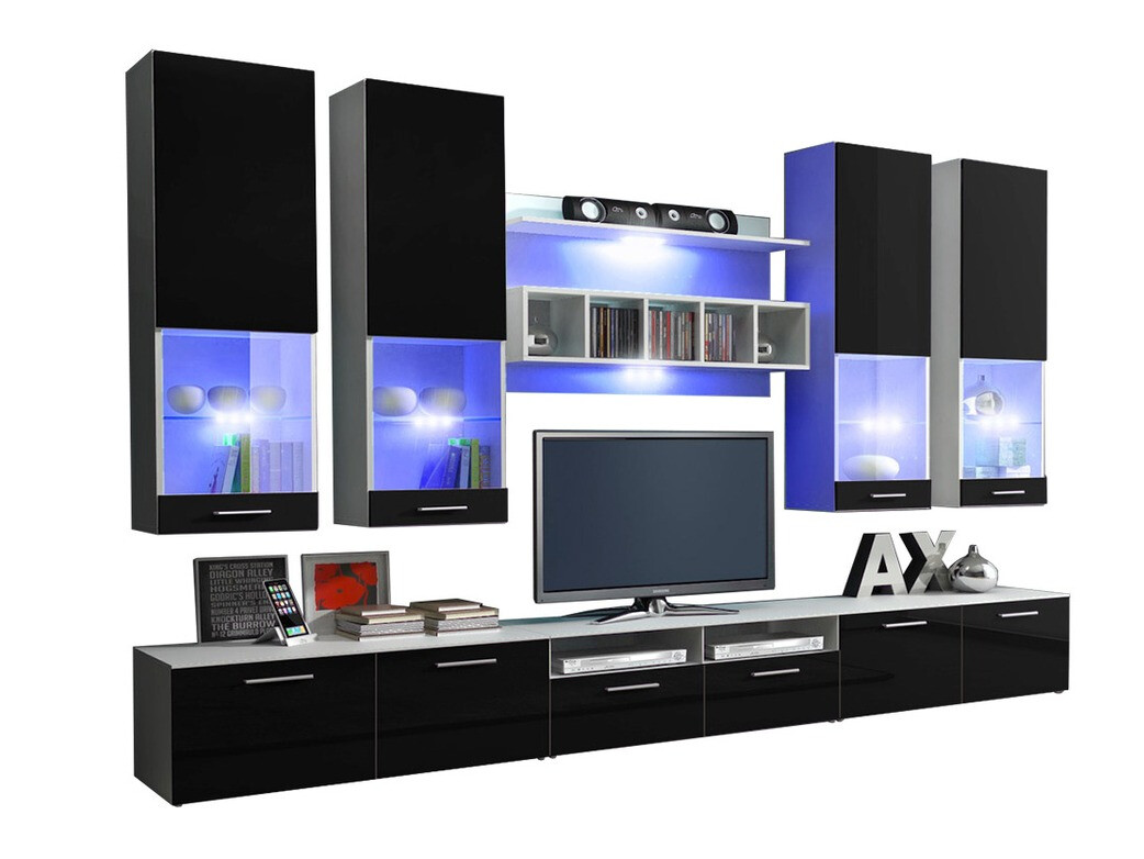 Living room set Caelum (White + Glossy black)