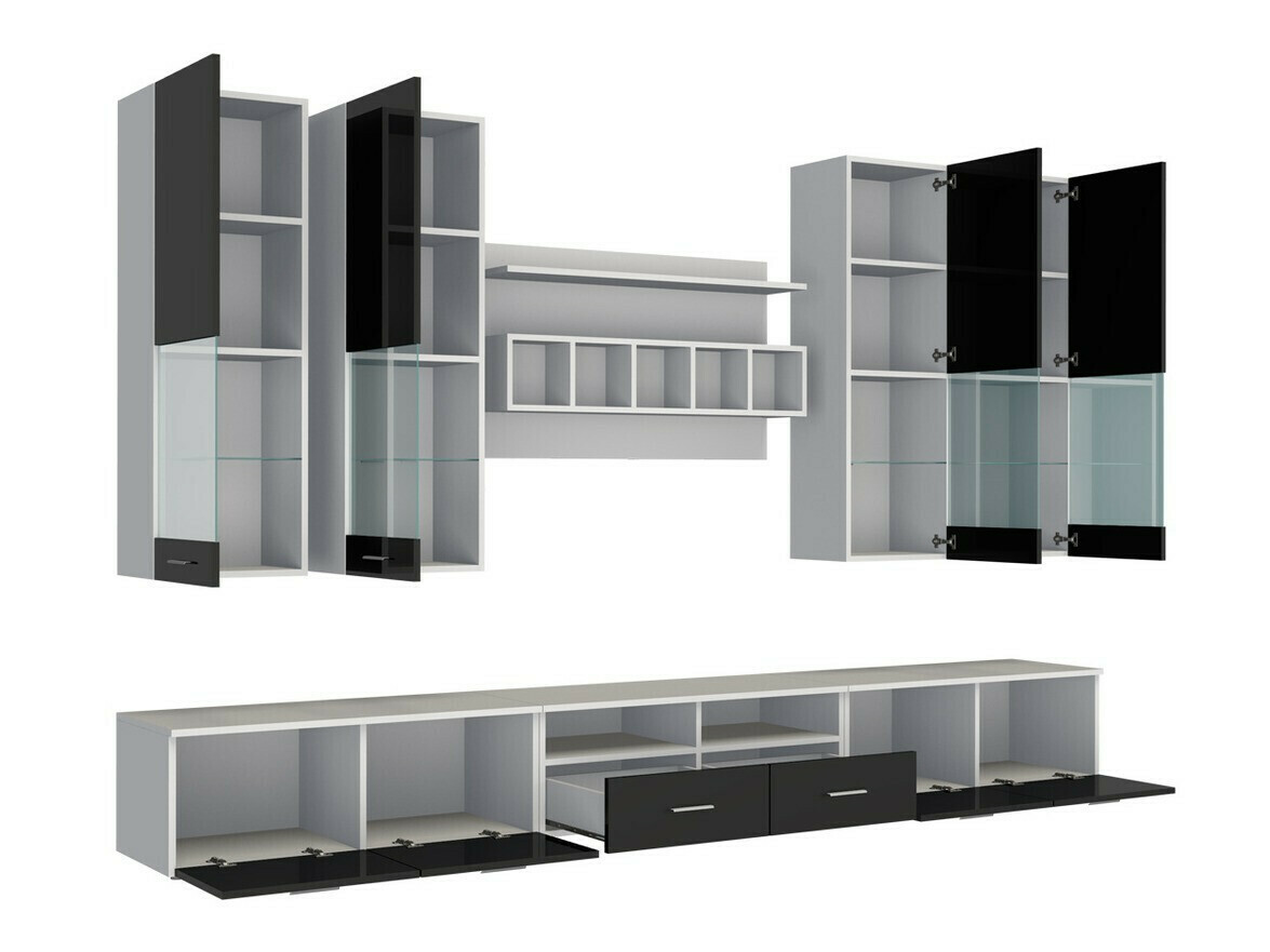 Living room set Caelum (White + Glossy black)