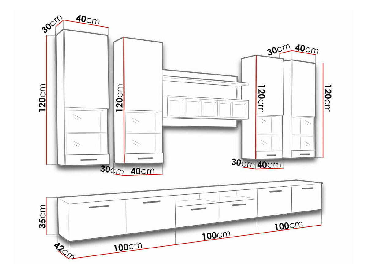 Living room set Caelum (White + Glossy black)