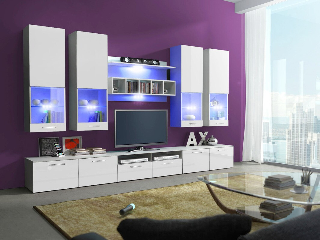 Living room set Caelum (White + Glossy white)