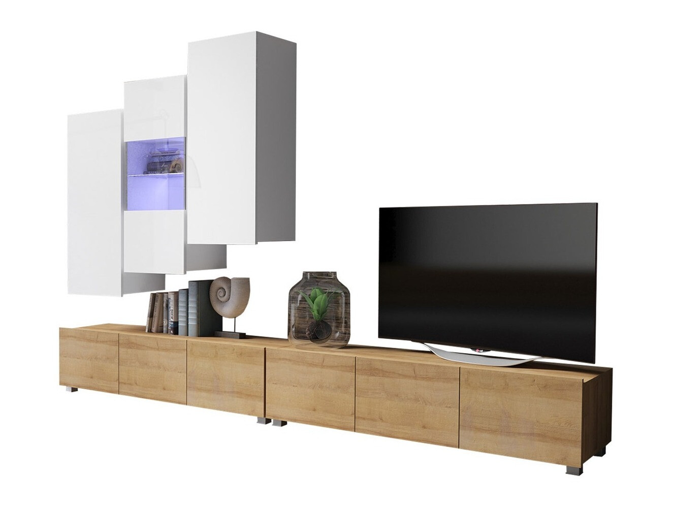 Living room set Remus XVII (Golden oak + White + Glossy white)