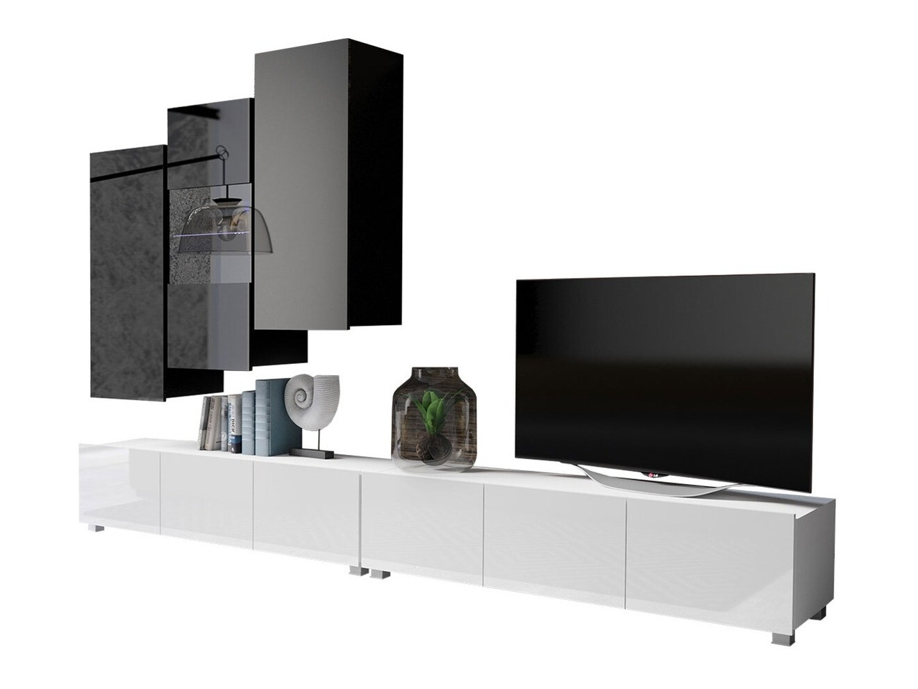 Living room set Remus XVII (White + Glossy white + Black + Glossy black)