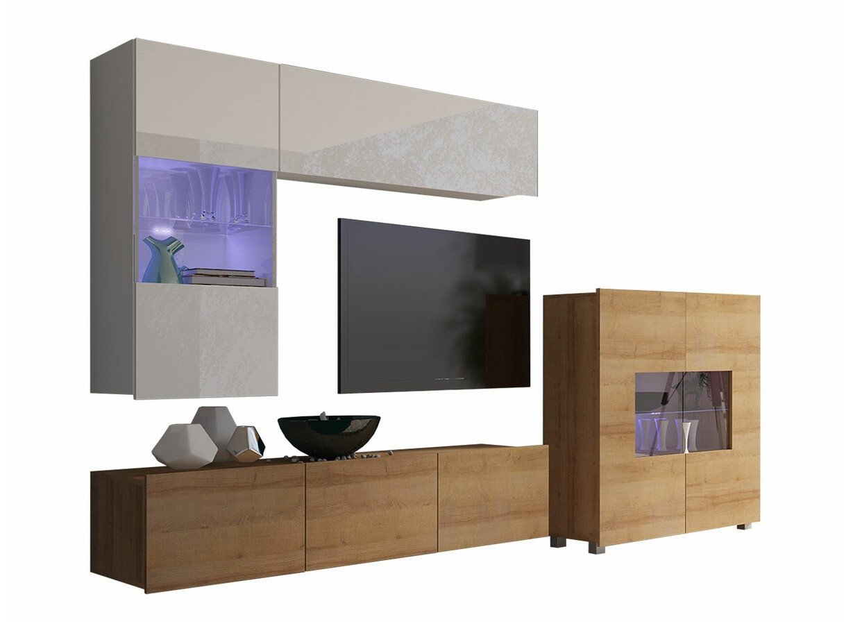 Living room set Remus III (Golden oak + White + Glossy white)