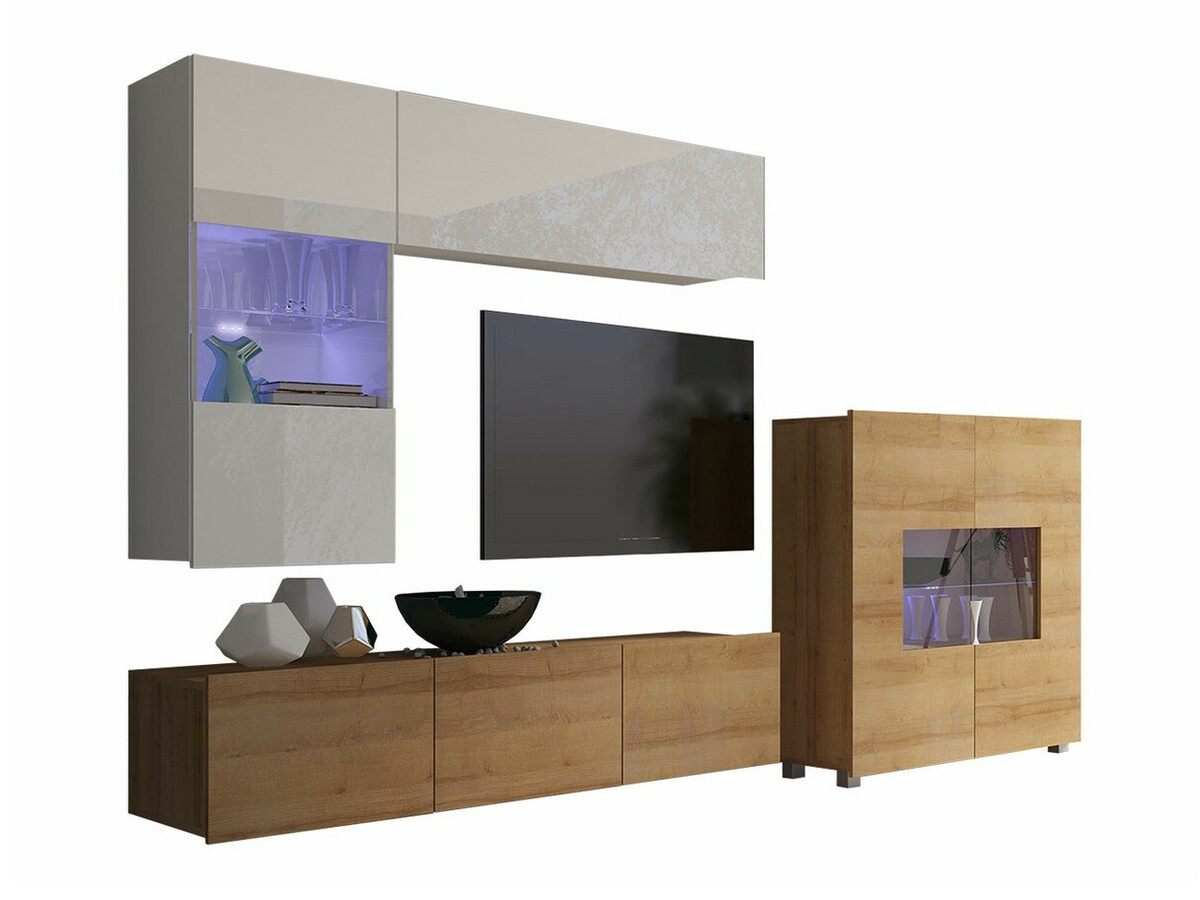 Living room set Remus III (Golden oak + White + Glossy white)