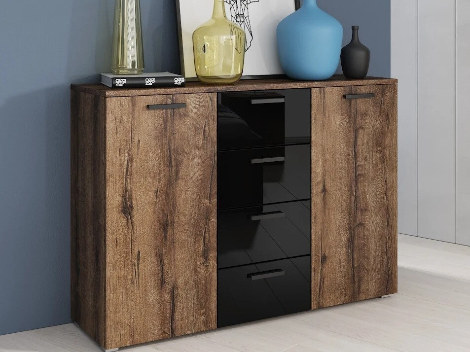 Chest of drawers Levruvu 108 (Monastery oak + Black)