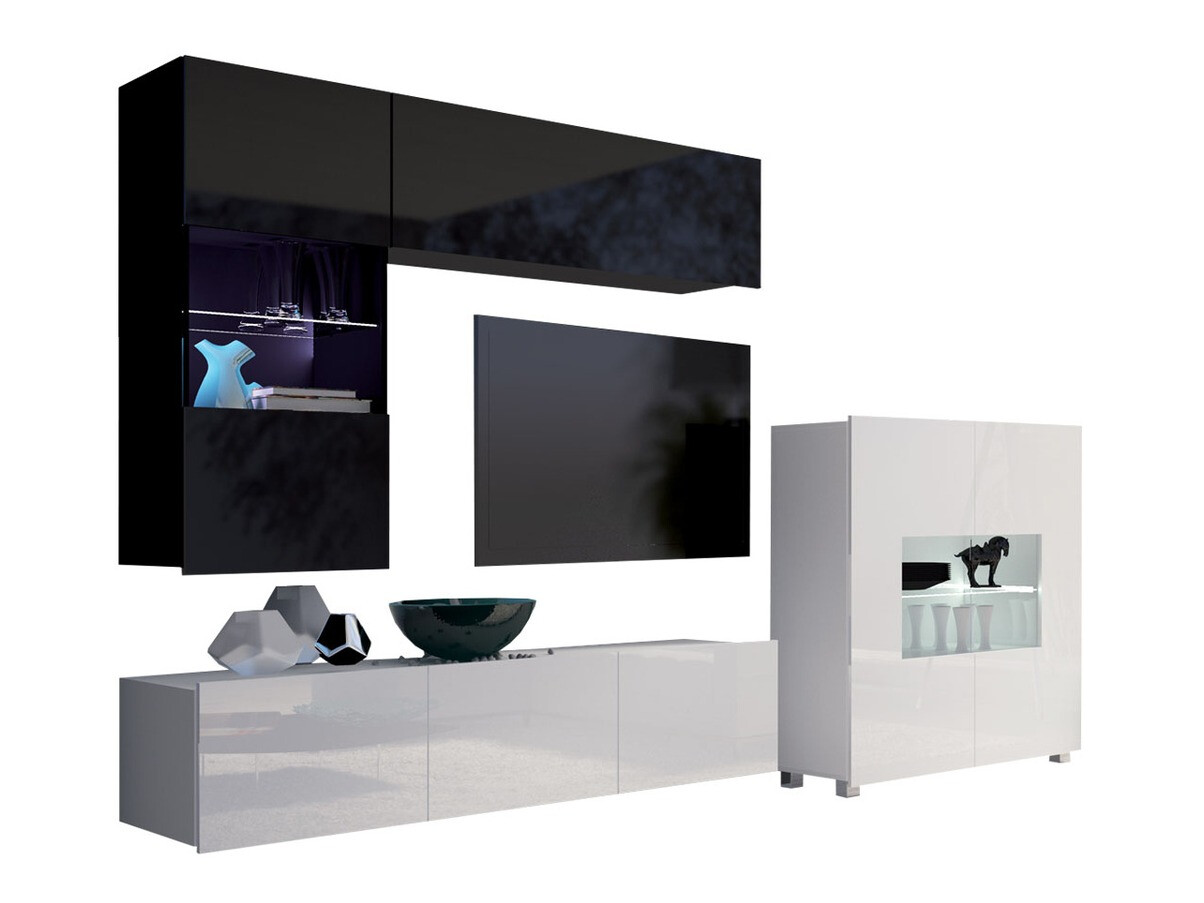 Living room set Remus III (Black + Glossy black + White + Glossy white)