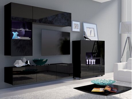 Living room set Tivdalu 107 (Black + Glossy black)