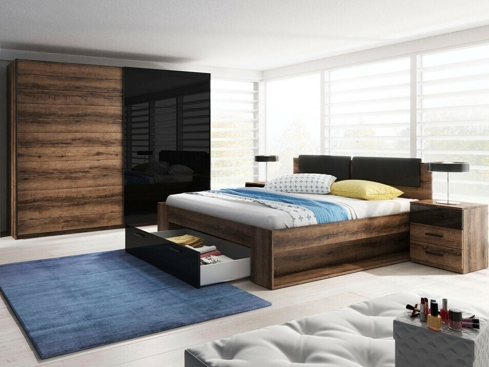 Bed Levruvu 106 (Monastery oak + Glossy black)