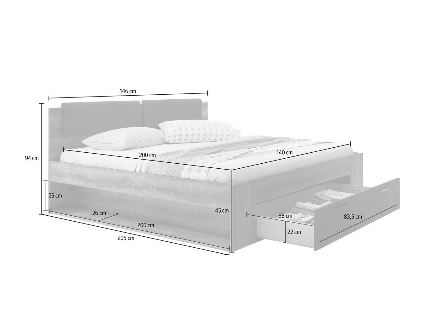 Bed Levruvu 106 (Monastery oak + Glossy black)