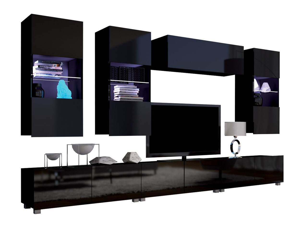 Living room set Remus XI (Black + Glossy black)