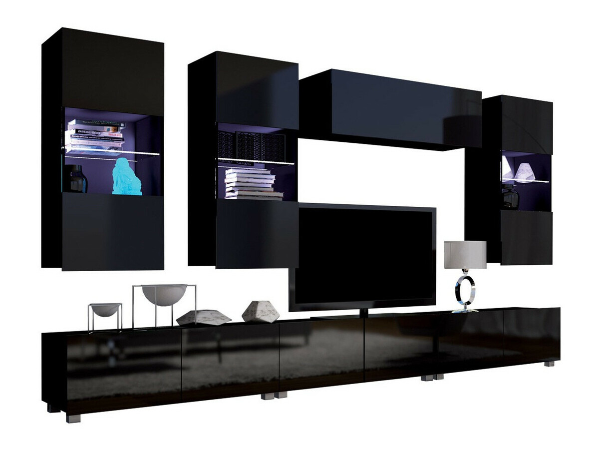 Living room set Remus XI (Black + Glossy black)