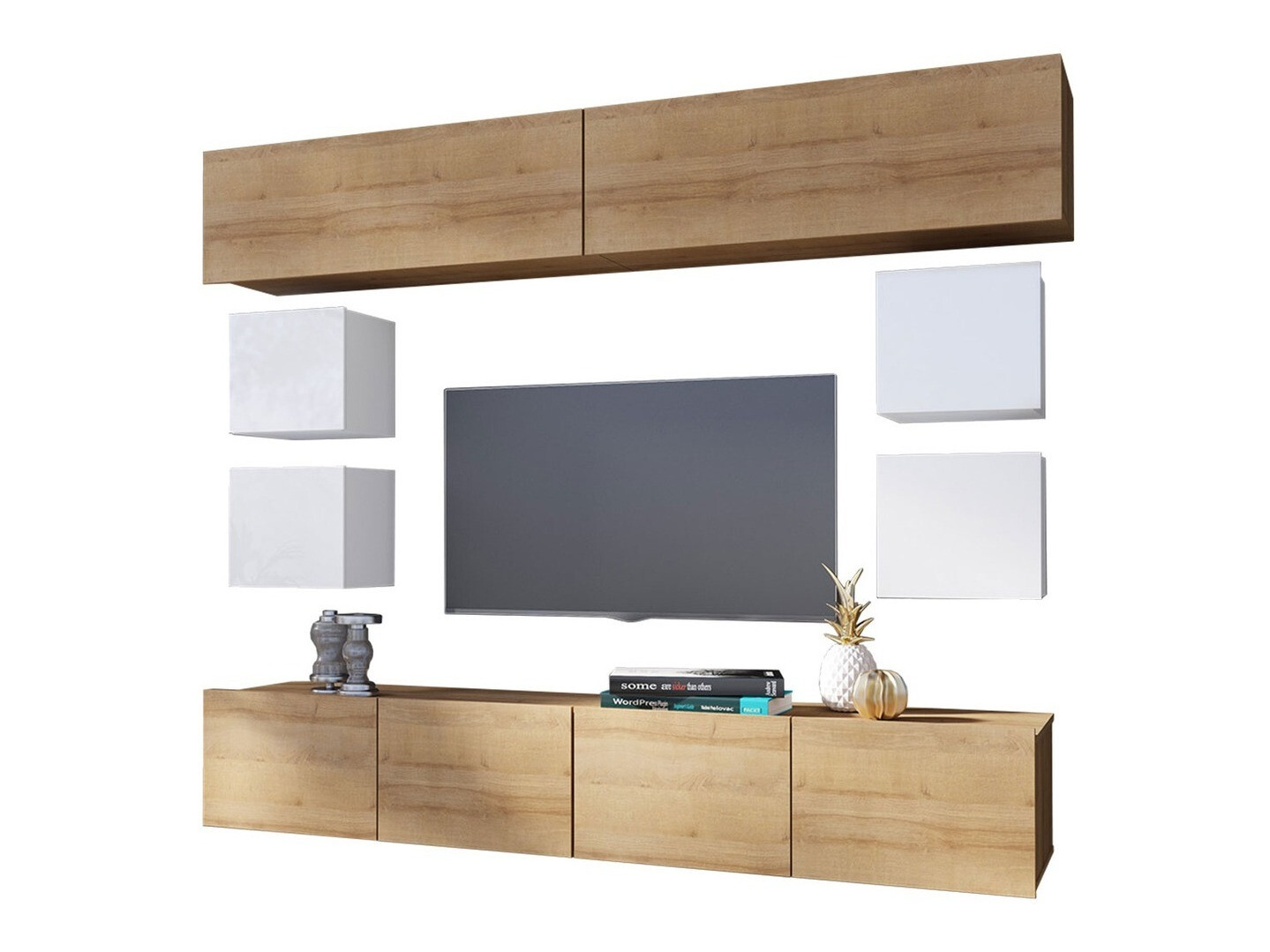 Living room set Remus XVI (Golden oak + White + Glossy white)
