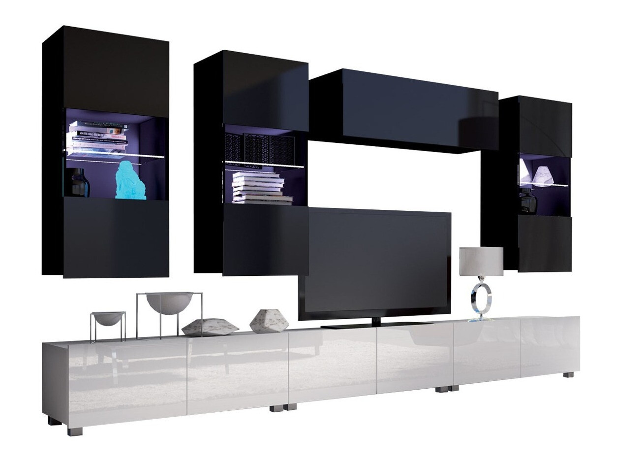 Living room set Remus XI (White + Glossy white + Black + Glossy black)