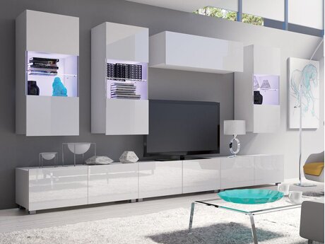 Living room set Tivdalu 121 (White + Glossy white)