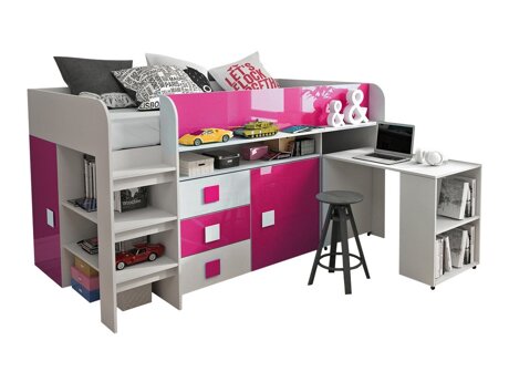 Bed Hartford 190 (White + Glossy pink + Glossy white)