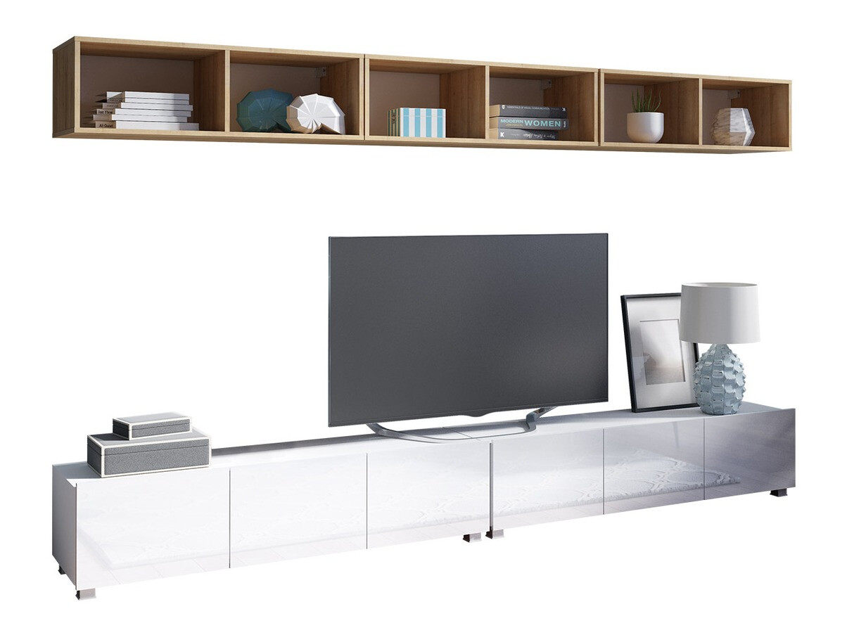 Living room set Remus XXXIII (White + Glossy white + Golden oak)