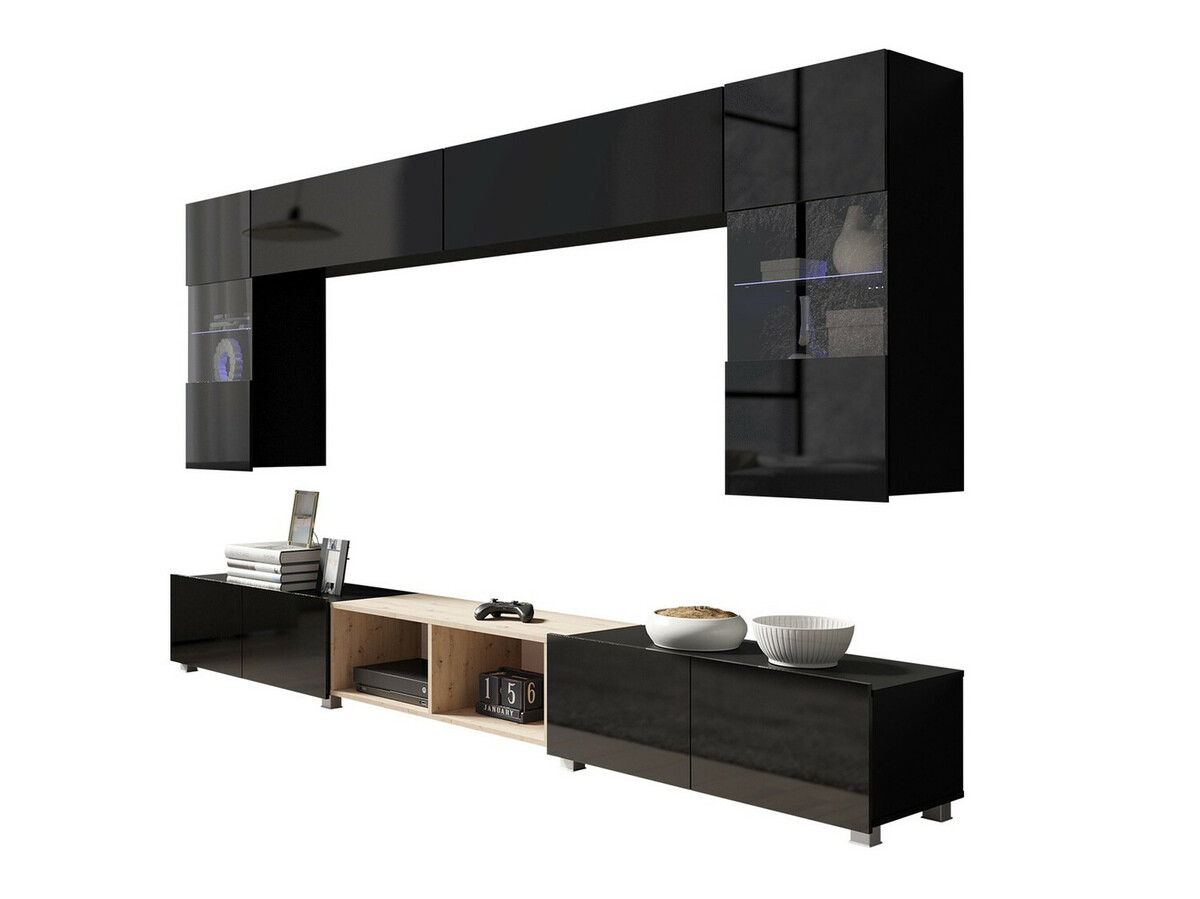 Living room set Remus XXIV (Black + Glossy black + Artisan oak)