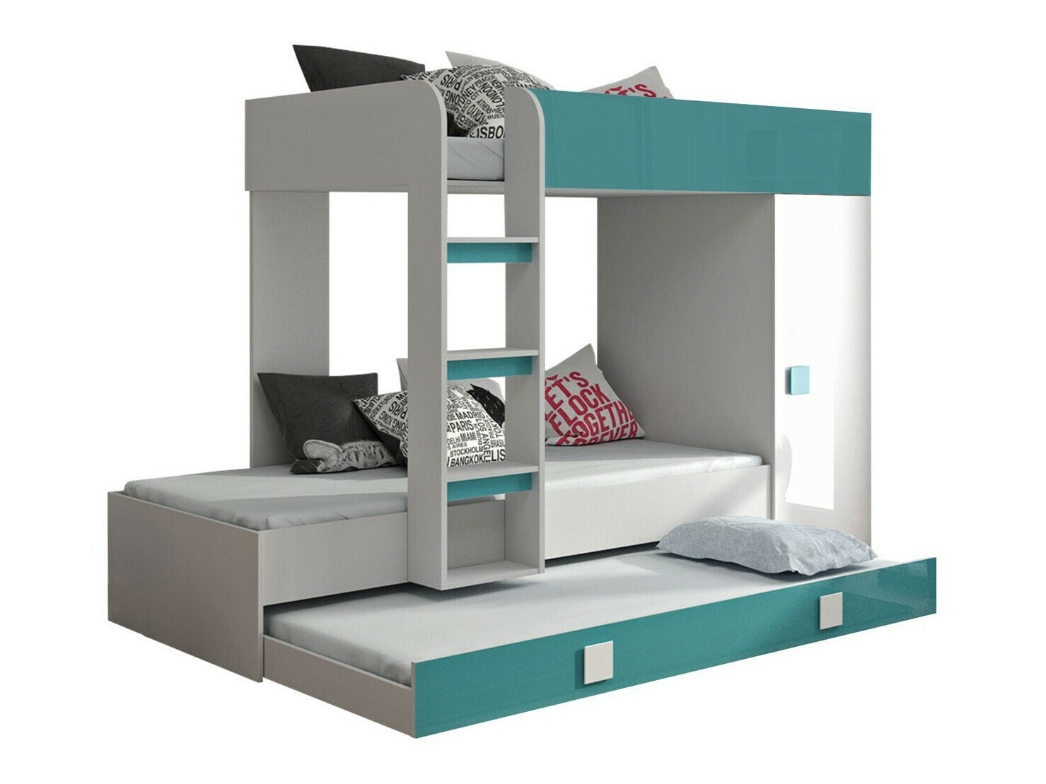 Bunk bed Hartford 191 (White + Glossy Turquoise + Glossy white)