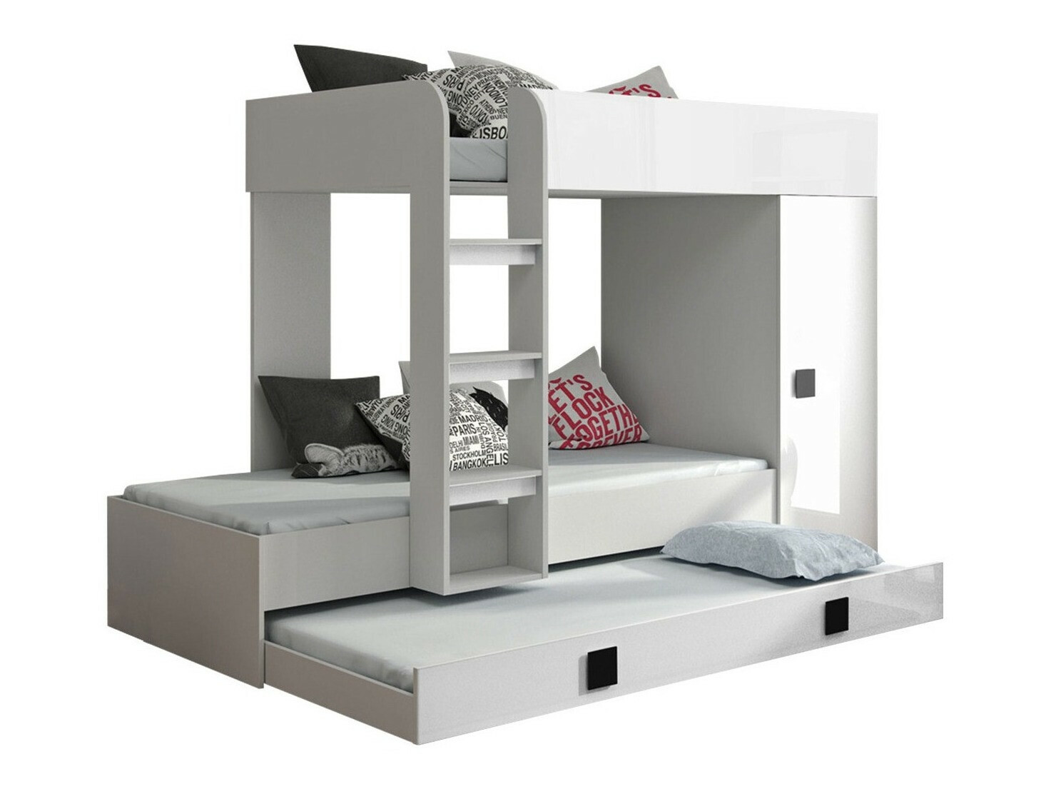 Bunk bed Hartford 191 (White + Glossy white + Glossy black)