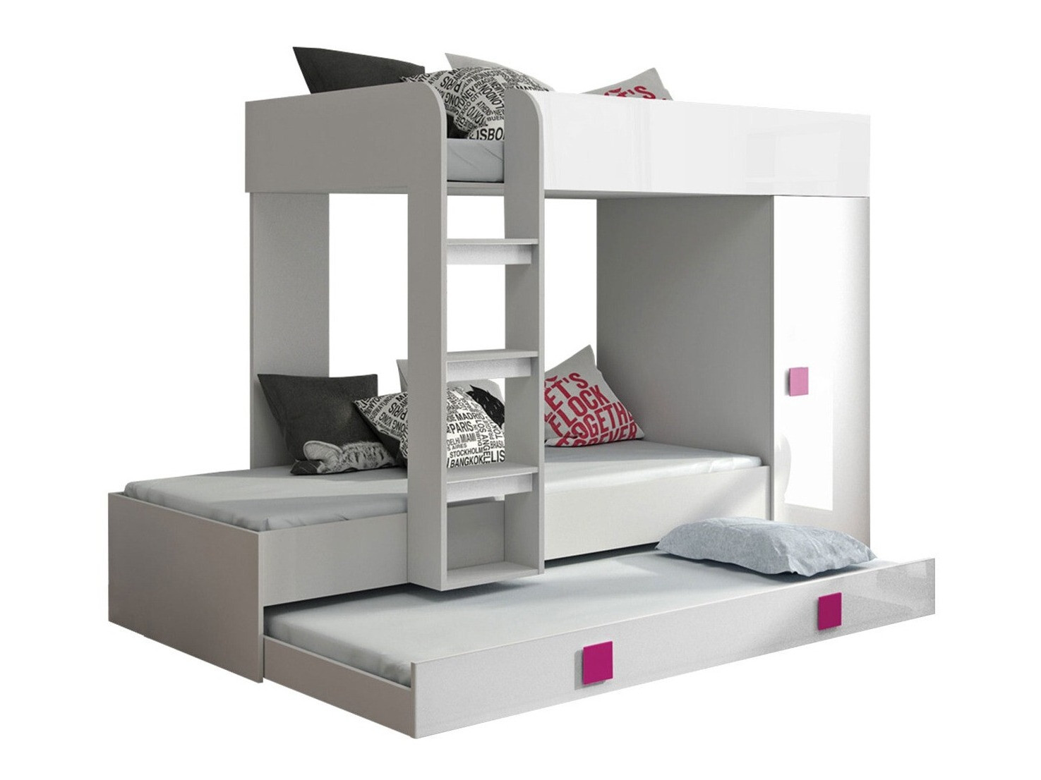 Bunk bed Hartford 191 (White + Glossy white + Glossy pink)