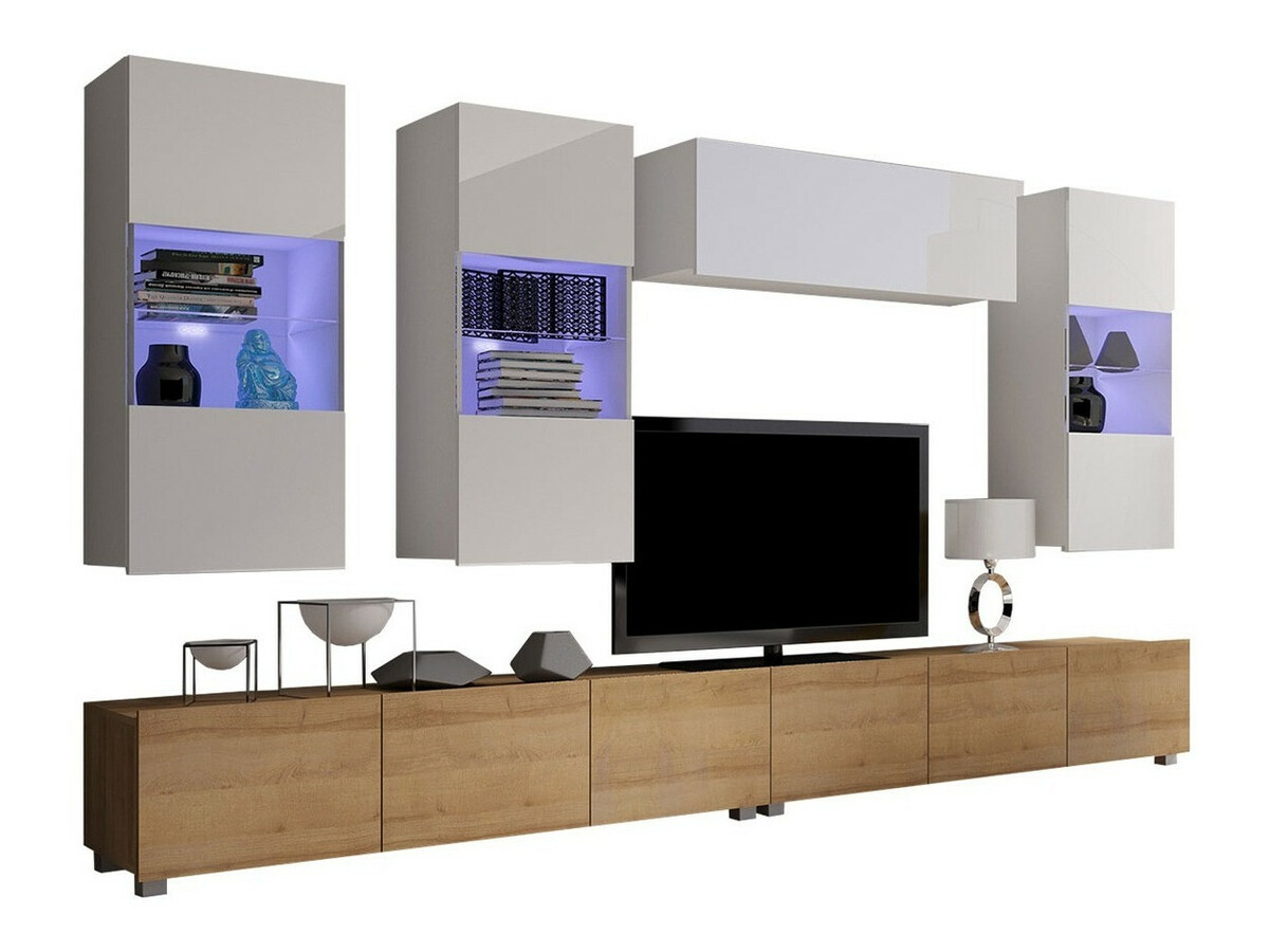 Living room set Remus V (Golden oak + White + Glossy white)