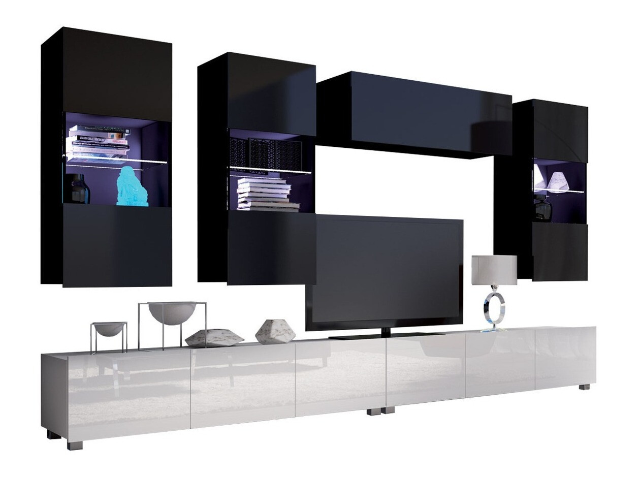 Living room set Remus V (White + Glossy white + Black + Glossy black)