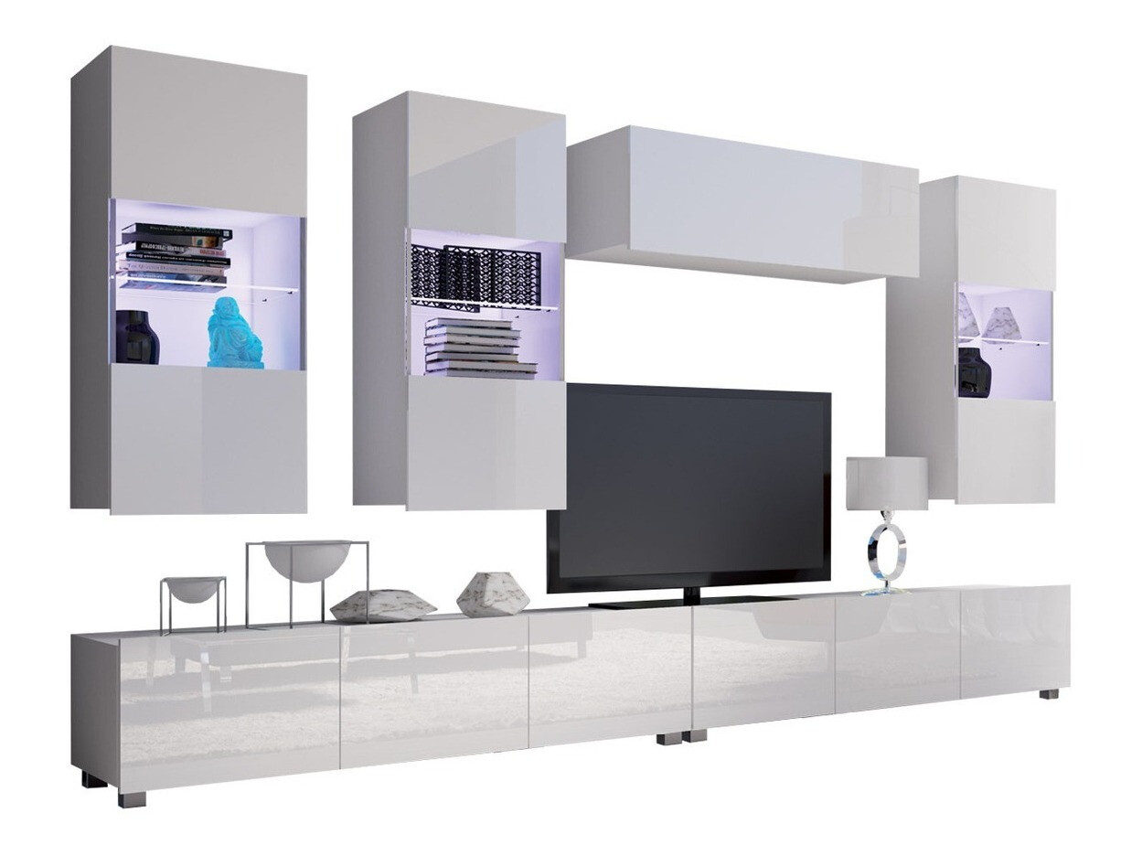 Living room set Remus V (White + Glossy white)