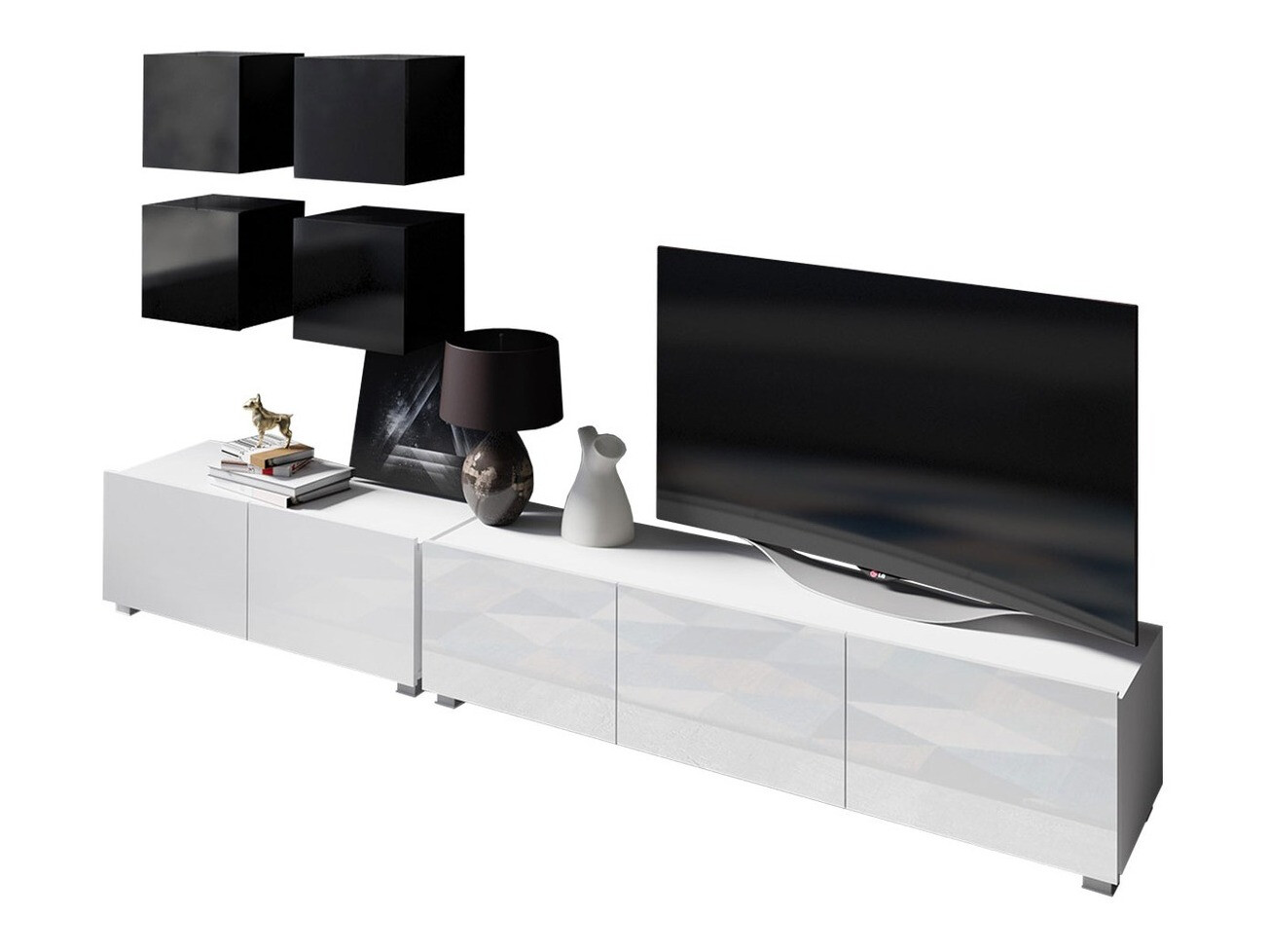 Living room set Remus XVIII (Black + Glossy black + White + Glossy white)