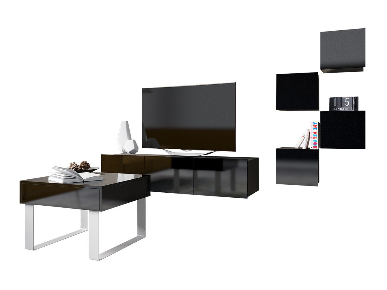 Living room set Tivdalu 139 (Black + Glossy black)