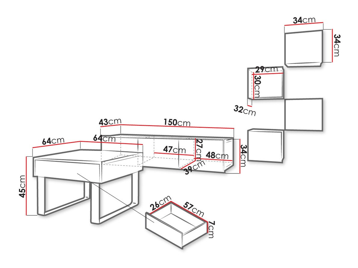Living room set Tivdalu 139 (Black + Glossy black)