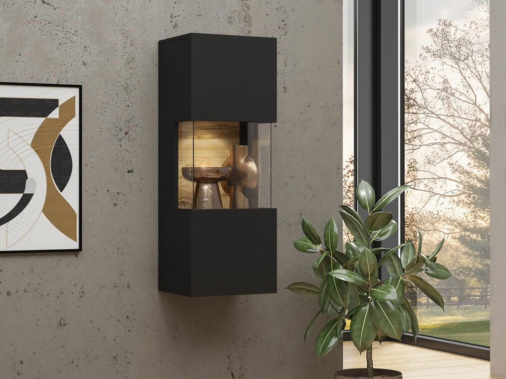 Wall cabinet Revmiru 101 (Black + Wotan Oak)