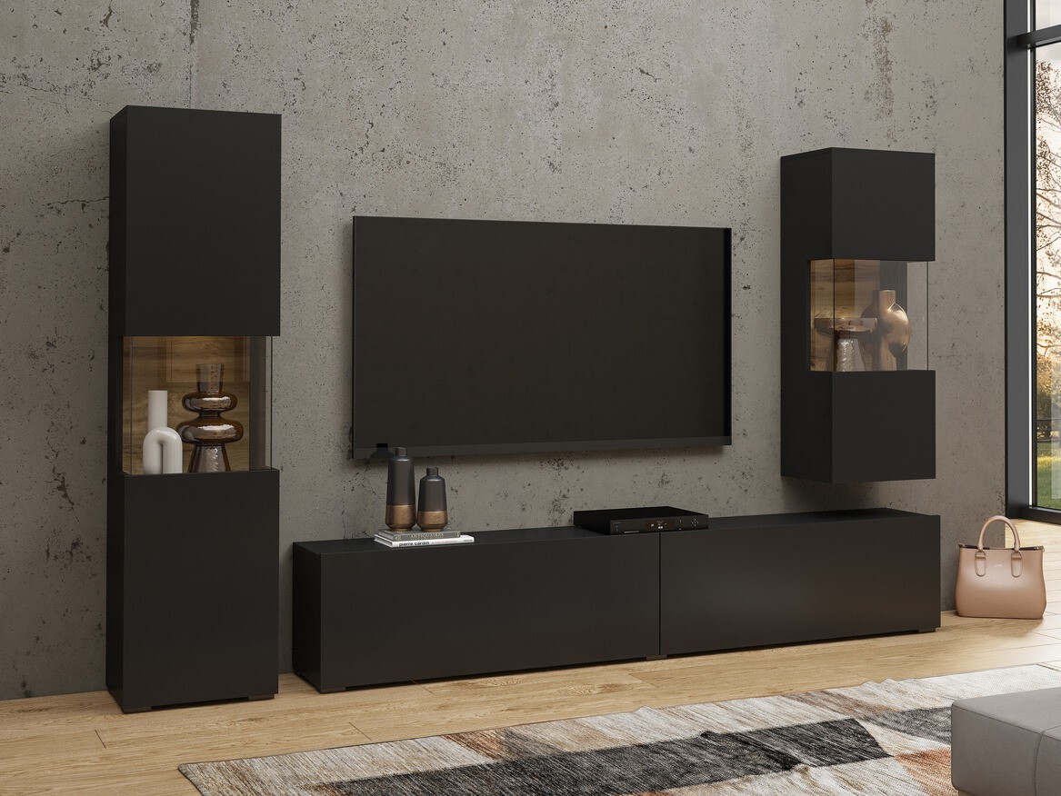 Living room set Revmiru 106 (Black + Wotan Oak)